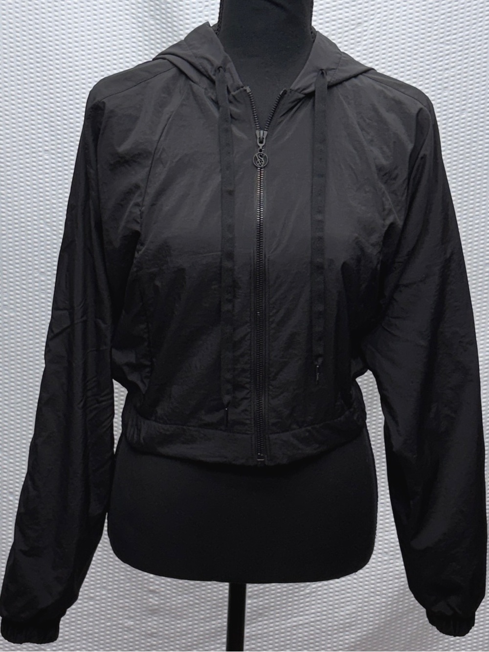 Victoria Secret Parachute Weekend Cropped Windbreaker Womens M Black Zip Jacket